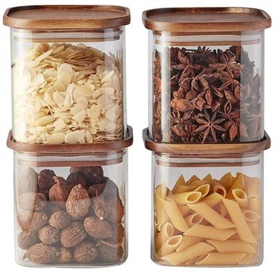 Square Storage Jar with Stackable Bamboo Lids