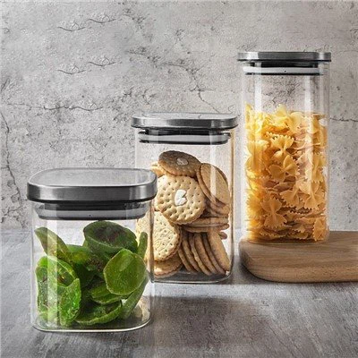 Square Storage Jar with Stainless Steel Lids