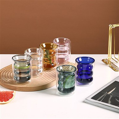 Double Wall Glass Cup Have Theraded And Multi-colored Inner