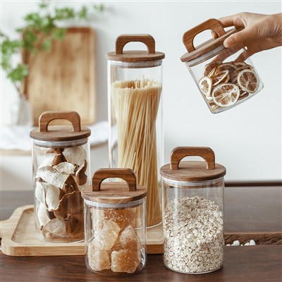 Round Glass Storage Jar With Acacia Wood Handle Lid